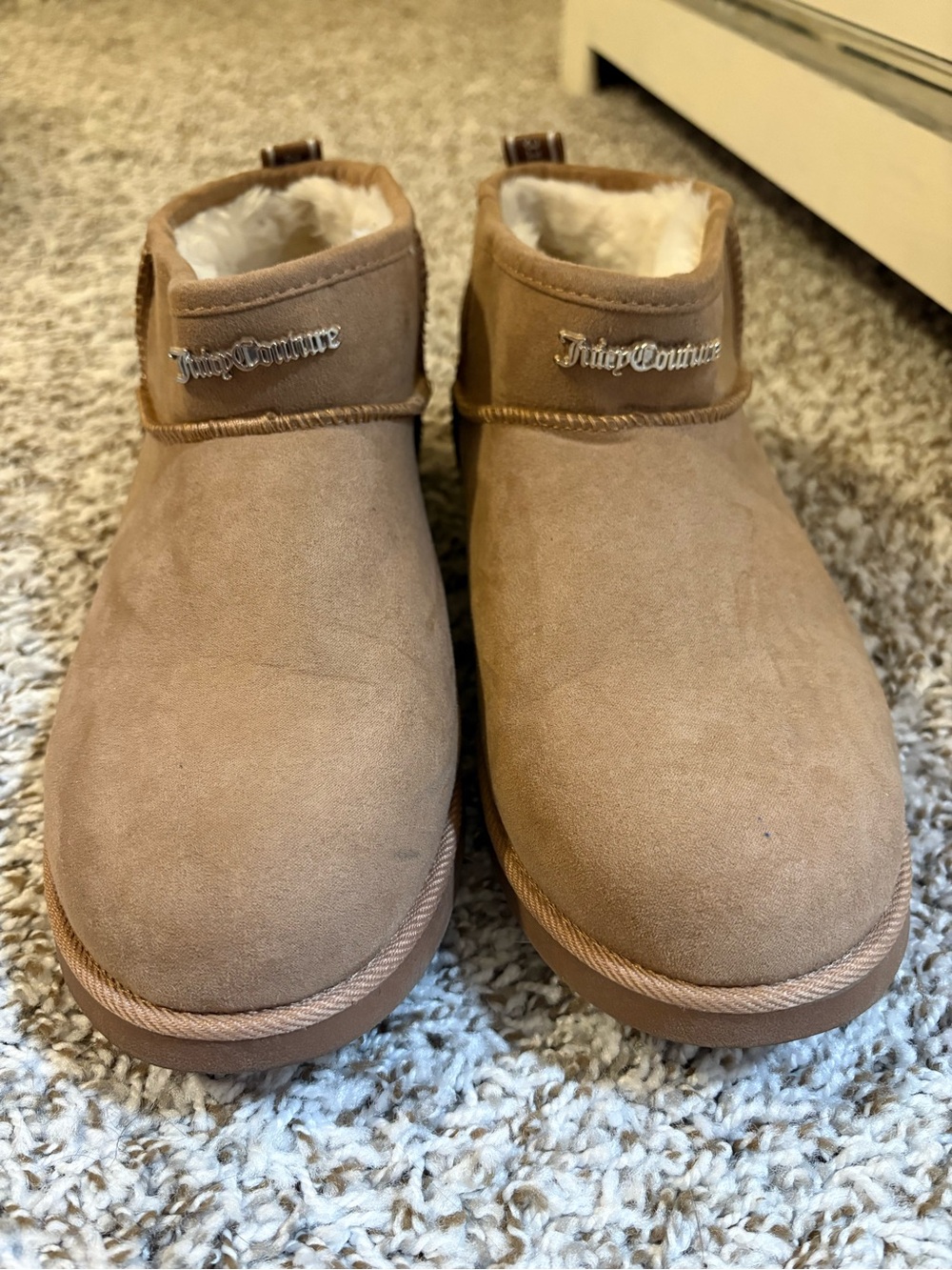 Juicy Couture Tan Suede Faux-Fur Lined Ankle Booties